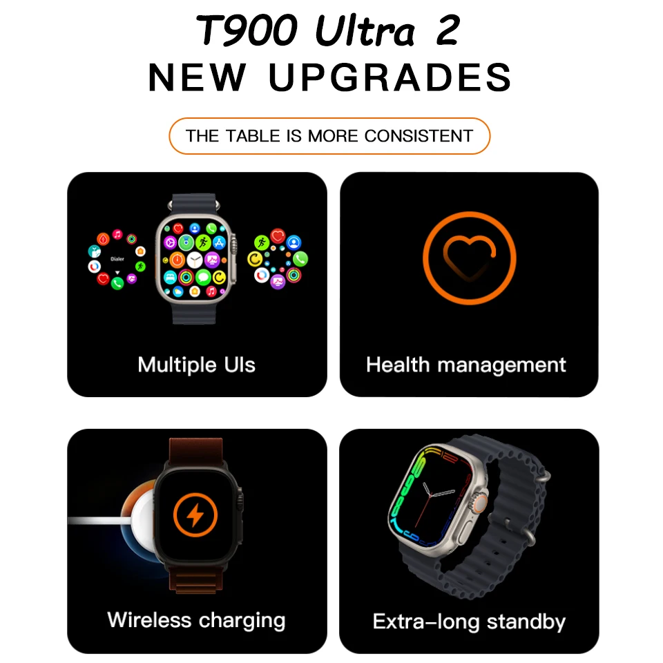 T800 Ultra 2 Smartwatch – Bluetooth Call, Wireless Charging, Long Battery